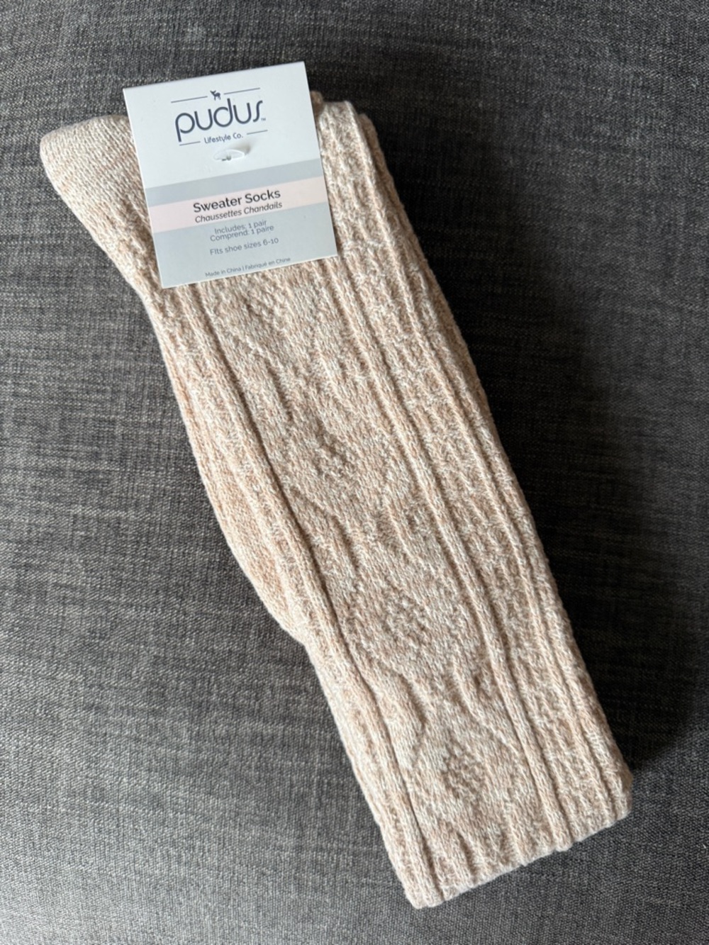 Pudus Lifestyle Co Sweater Socks Cream Light Pink Cable Knit NWT Cozy Slouchy